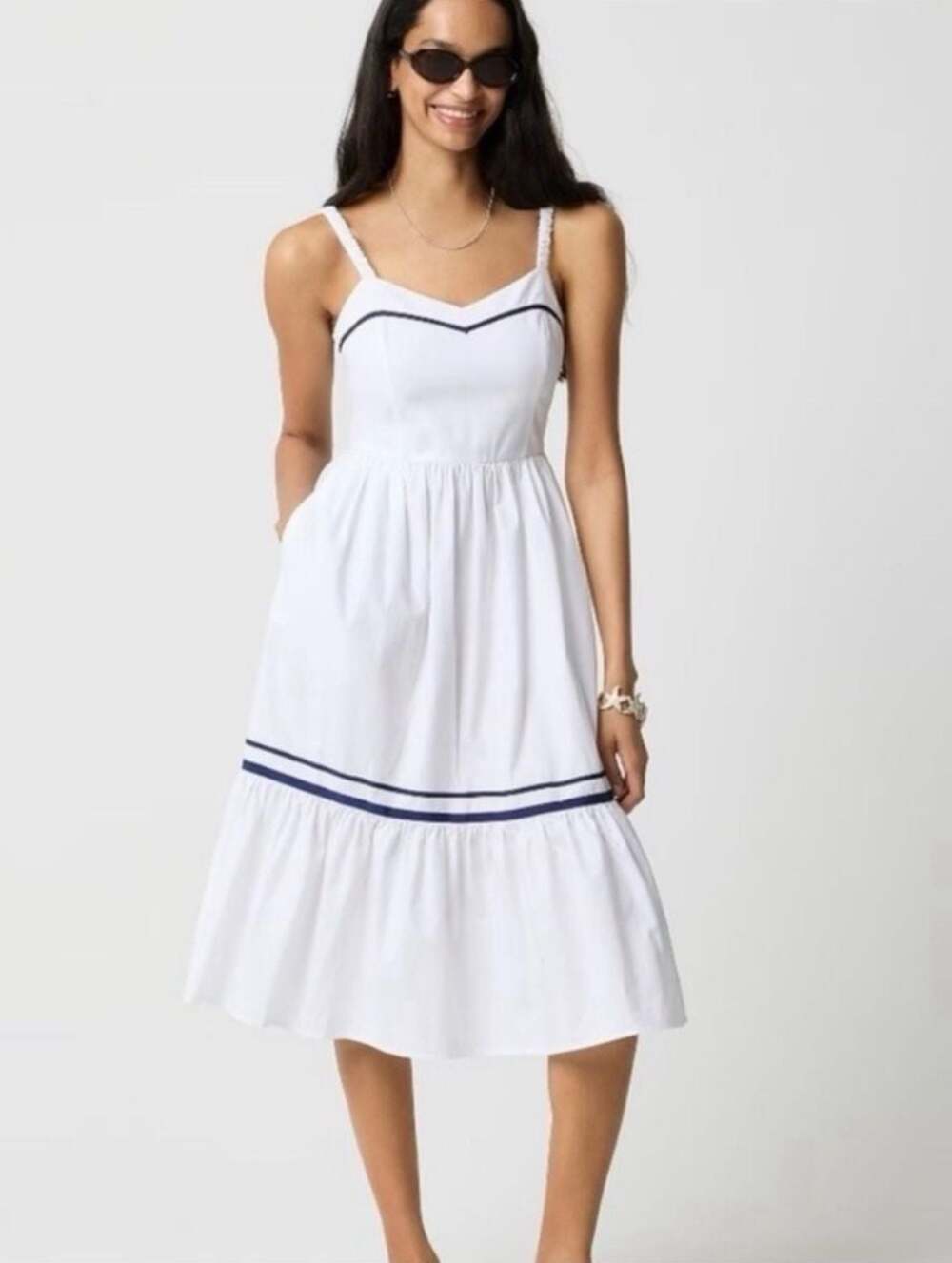 J.Crew Corset Midi Dress with Contrast Navy Trim Sz 10
